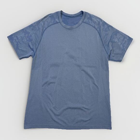 Lululemon Shirt Mens Large Blue Camo Seamless Athletic Training Short Sleeve - Picture 1 of 10